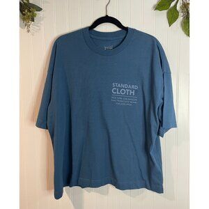 Standard Cloth Blue Graphic T-Shirt L 100% Cotton Casual Crewneck Short Sleeve